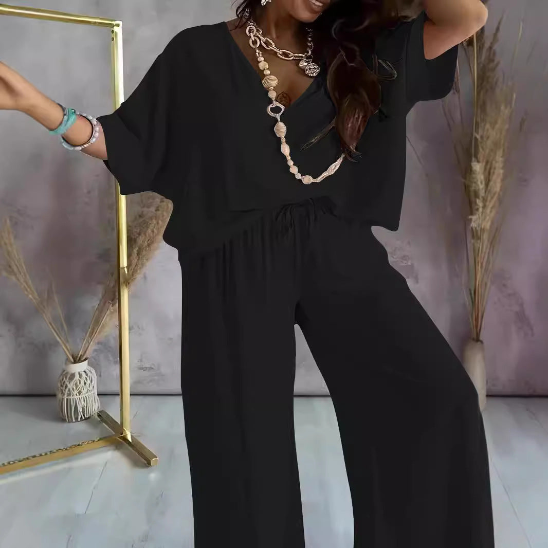 Batwing Sleeve Loose top and Wide Leg Pants outfit