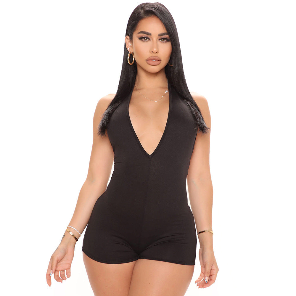 Women's Fashion V-neck Halter Backless Jumpsuit