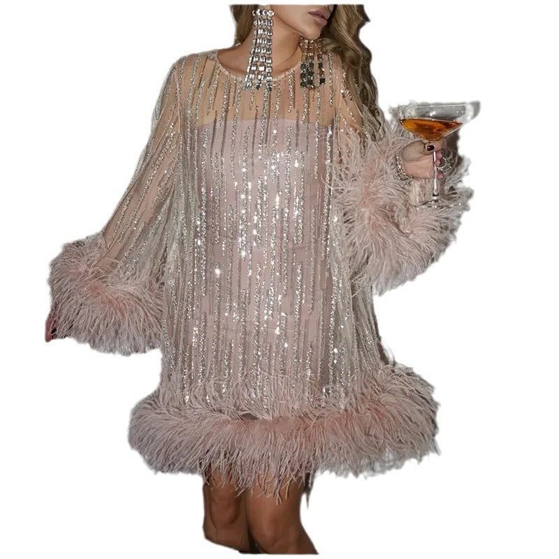 Party Short Evening Shimmering Powder Sequins dress