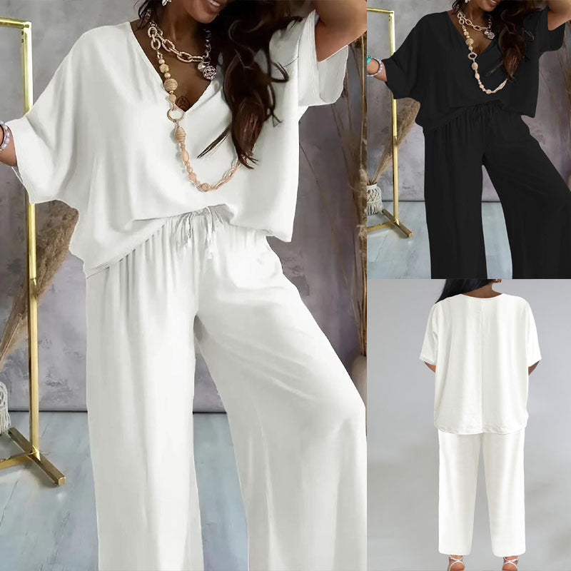 Batwing Sleeve Loose top and Wide Leg Pants outfit