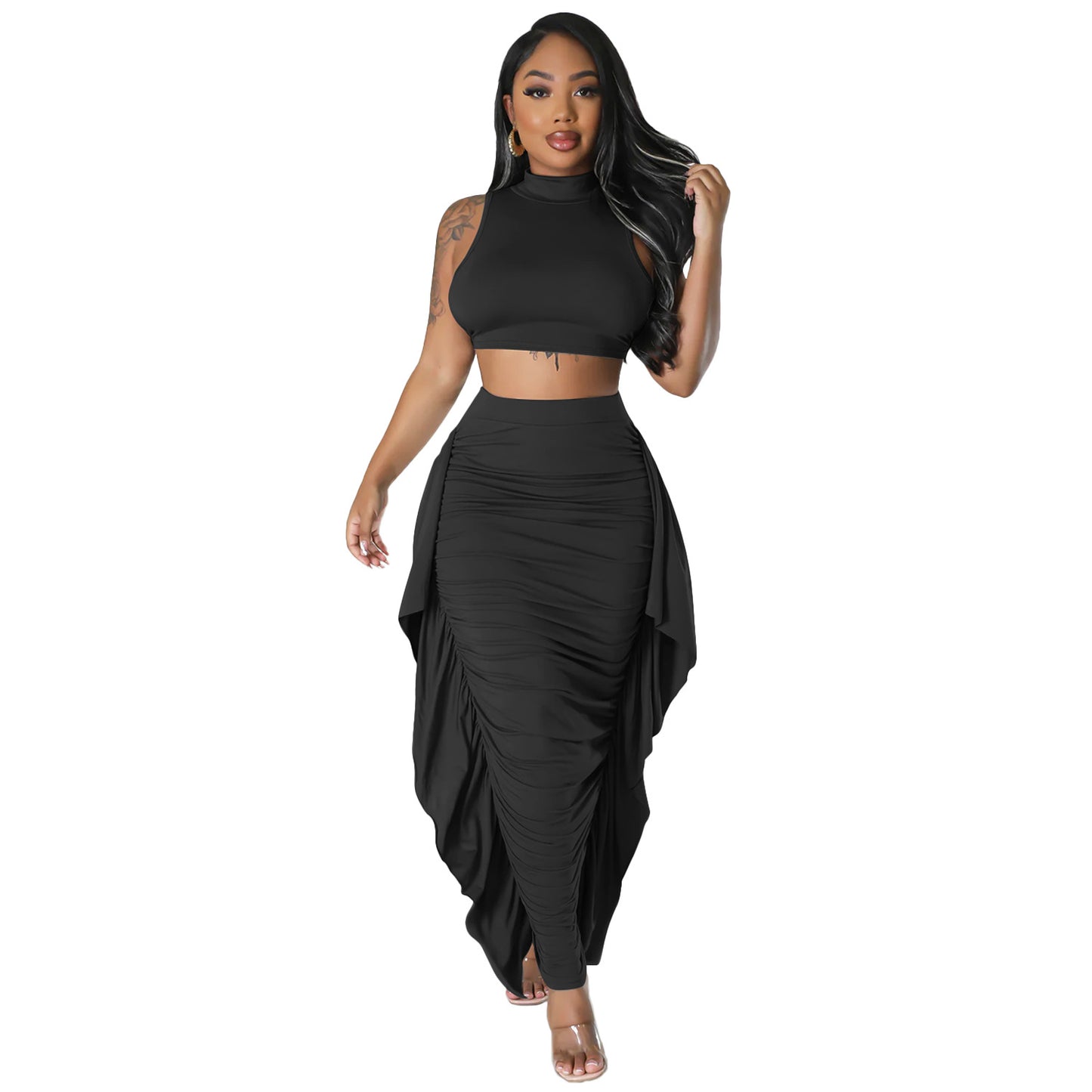 Women's Tight Tassel Sleeveless Two-piece Suit