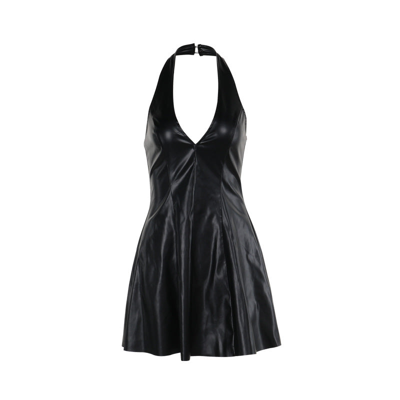 Fashion V-neck Leather Backless Dress