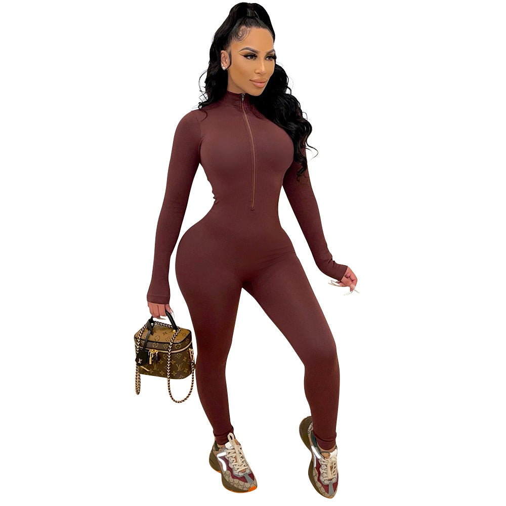 Women's Fashion Sports Tight Long Sleeve Jumpsuit