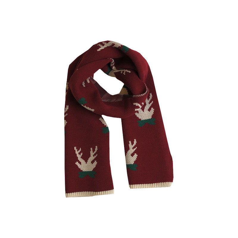 Red Knitted Christmas Deer Scarf