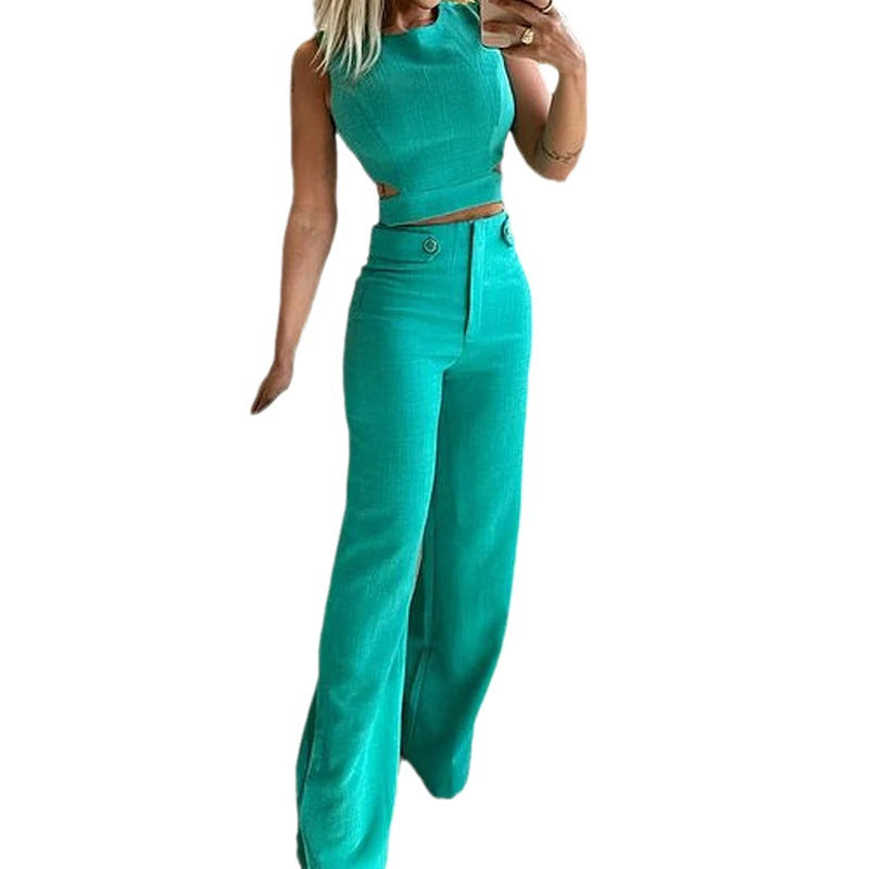 Fashion Casual Solid Color Trousers Two-piece Set