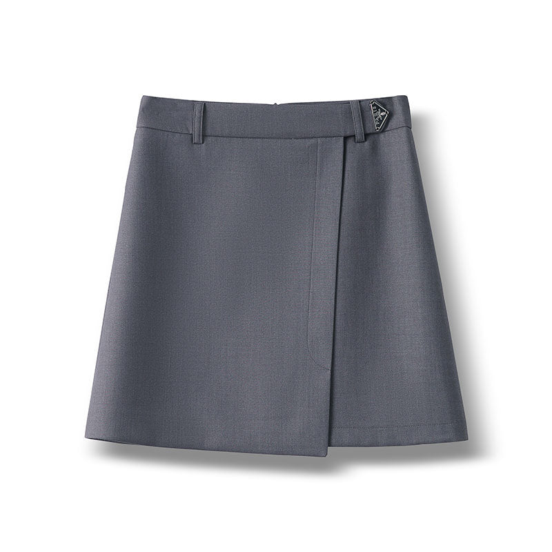 Gray Suit Slimming High Waist A- Line Versatile Irregular Skirt