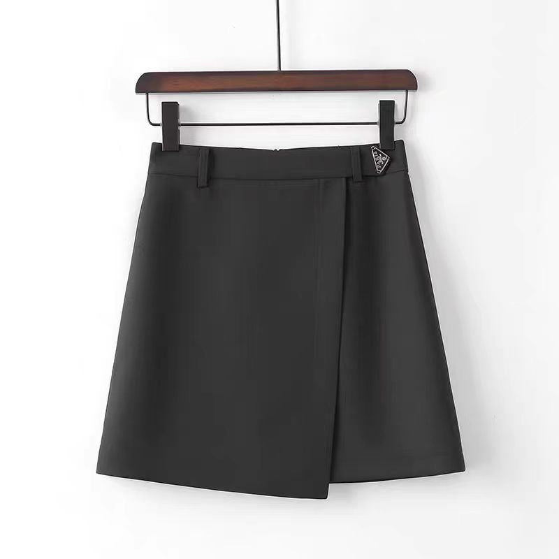 Gray Suit Slimming High Waist A- Line Versatile Irregular Skirt