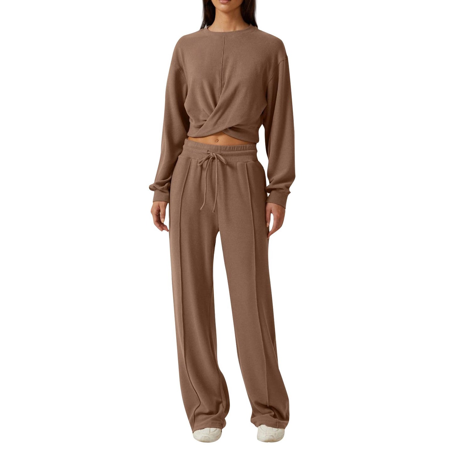 Sportswear Front Fold Sweatshirt Wide Leg Lace Up Pants set