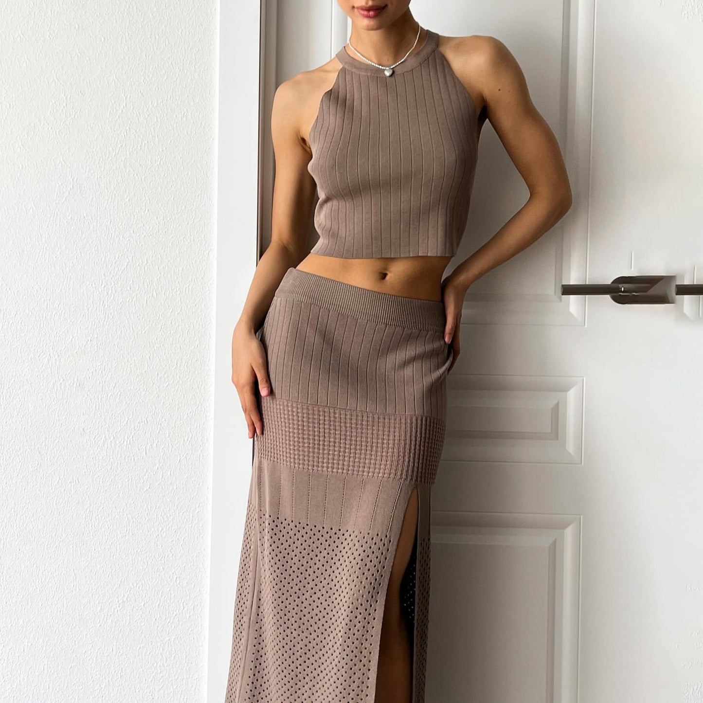 Split Sheath Skirt Woolen Two-piece Set