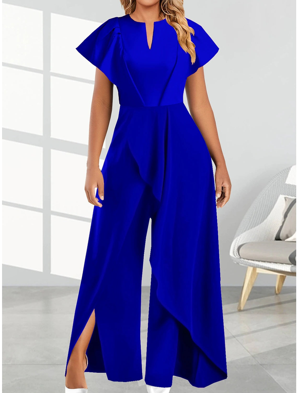 Women's V-neck Irregular Wide-leg Pants