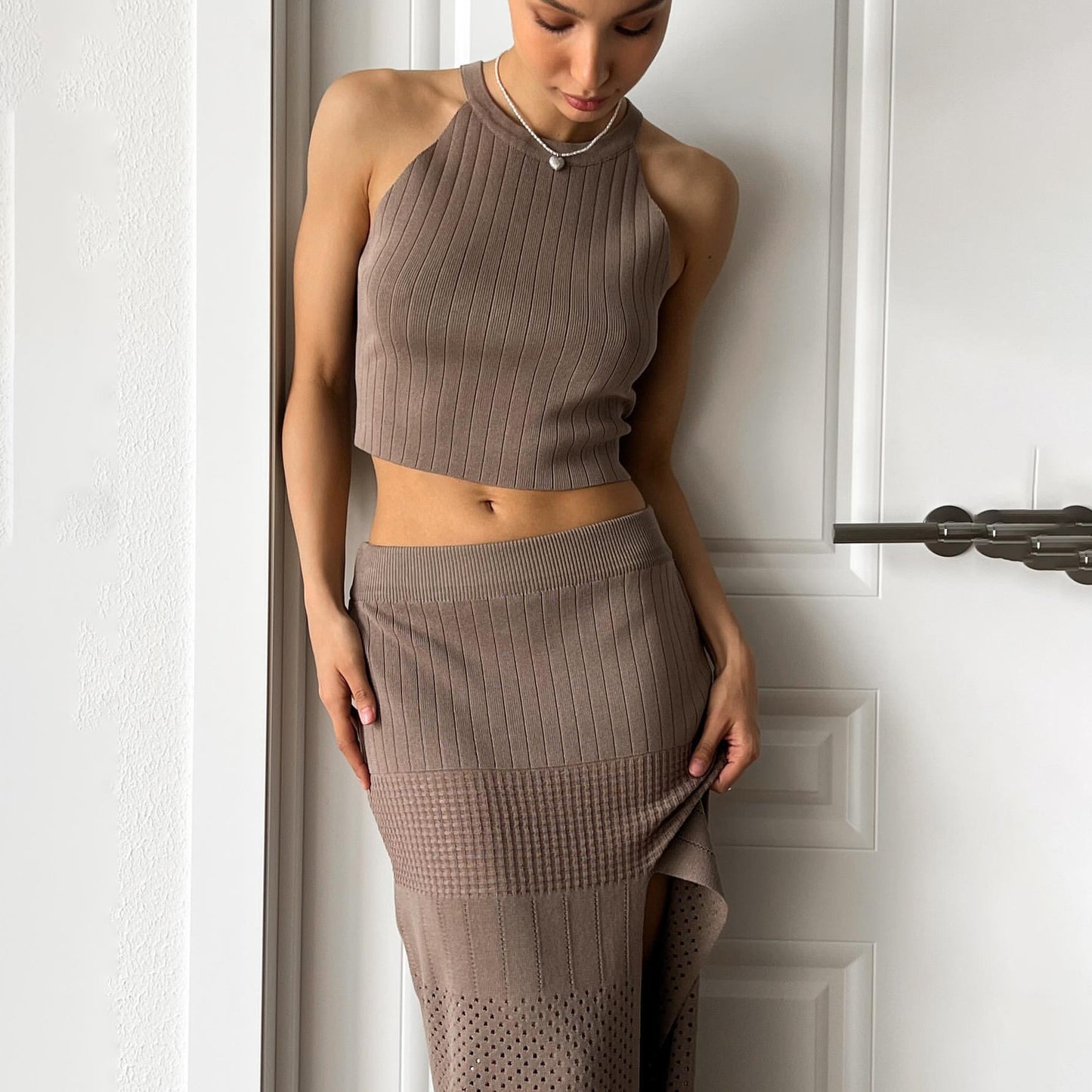 Split Sheath Skirt Woolen Two-piece Set