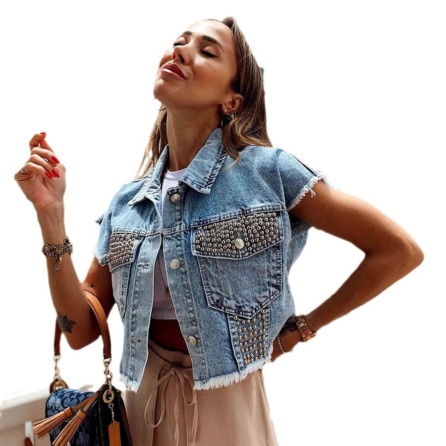 Cropped Outer Wear Denim short sleeved jacket