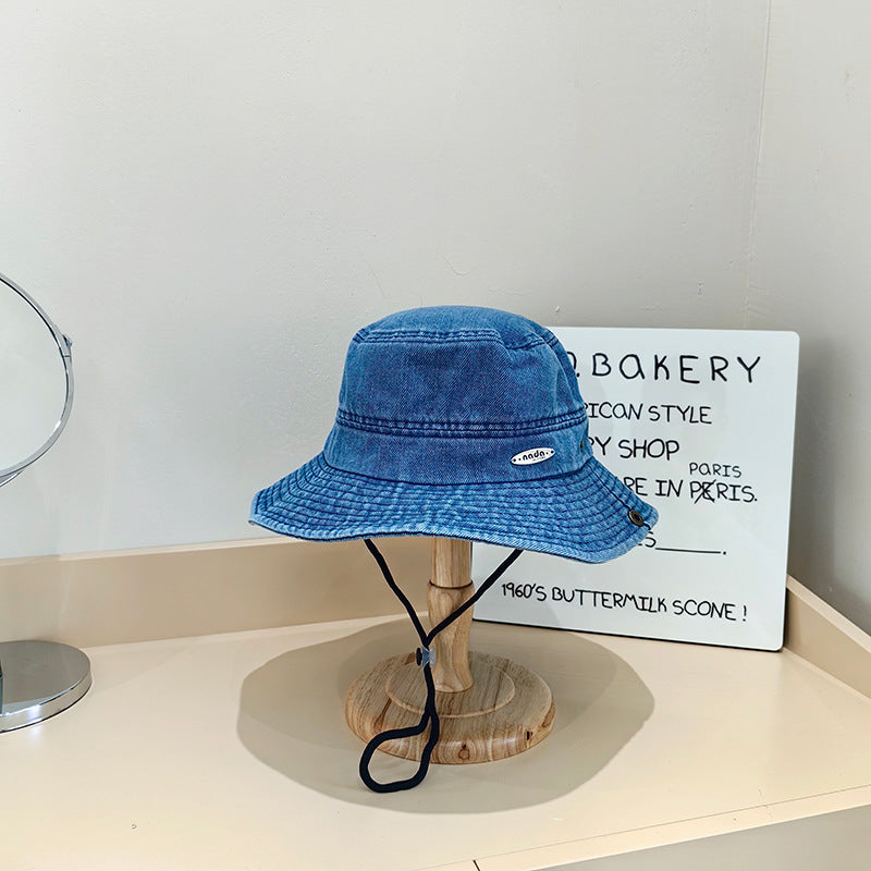 Japanese Style New Denim Small Iron Mark Bucket Hat Makes Face Look Smaller