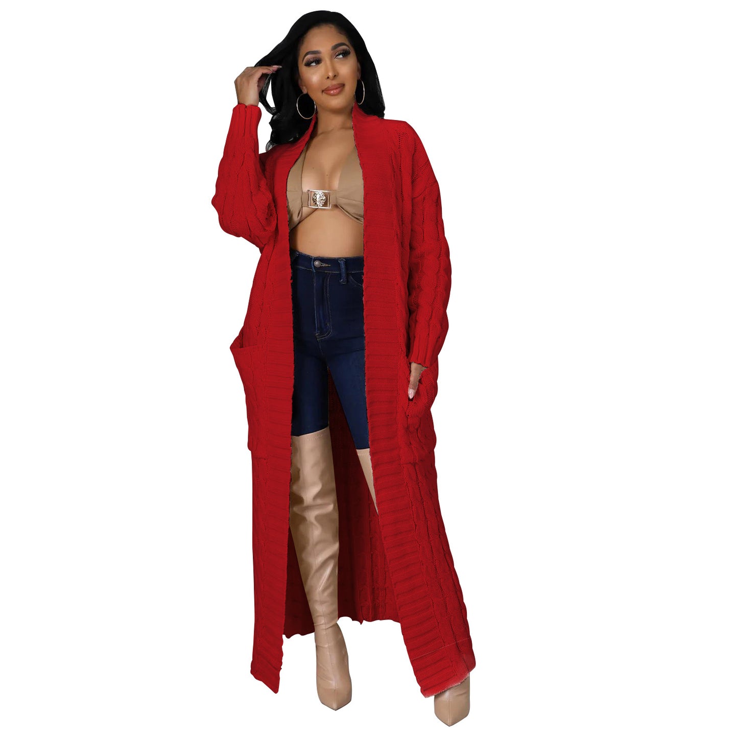 Women's Clothing Fashion Long Sleeve Long Sweater Coat