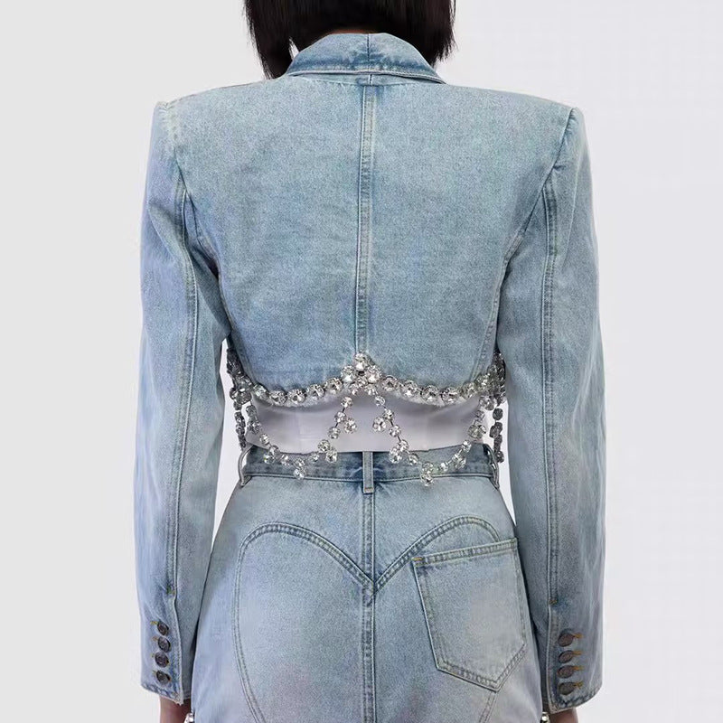 Denim Jacket Fashion Hip Skirt Two-piece Set