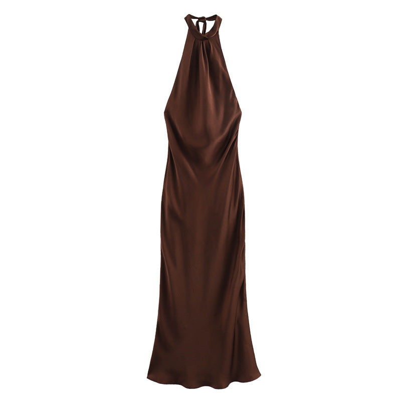 French Silk Satin Textured Sling Dress