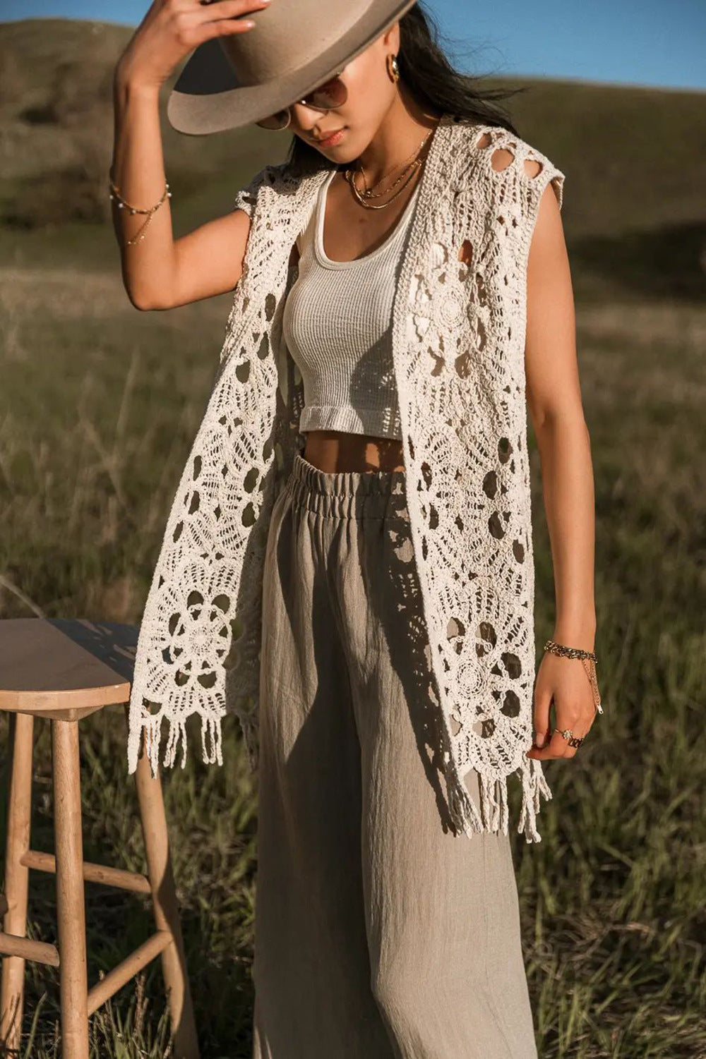 Vintage Crocheted Hollow Waistcoat Vest Women