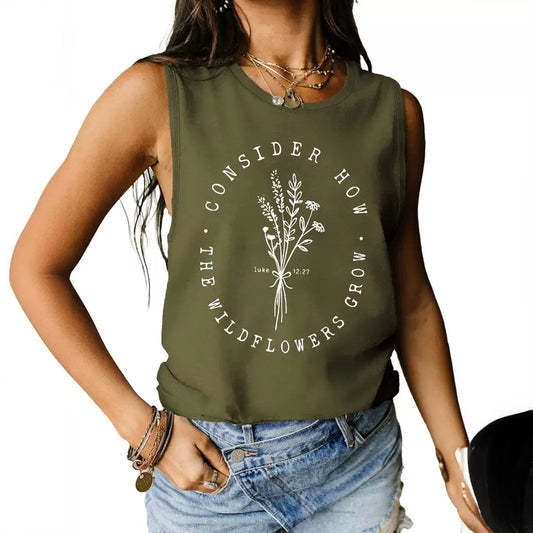 Consider How the wild Flowers Letter Print Loose shirt Vest