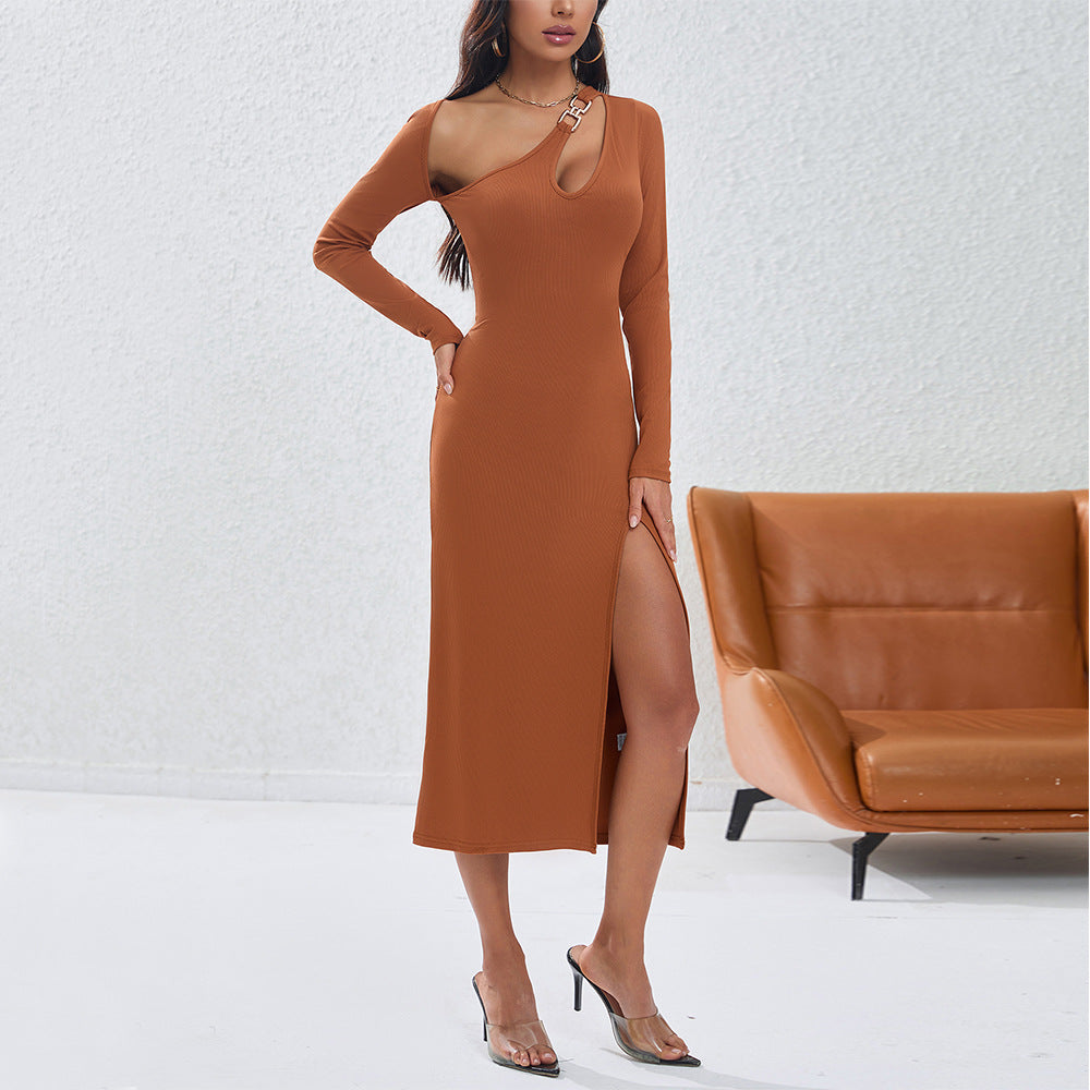 Women's Fashion Solid Color Off-shoulder Dress