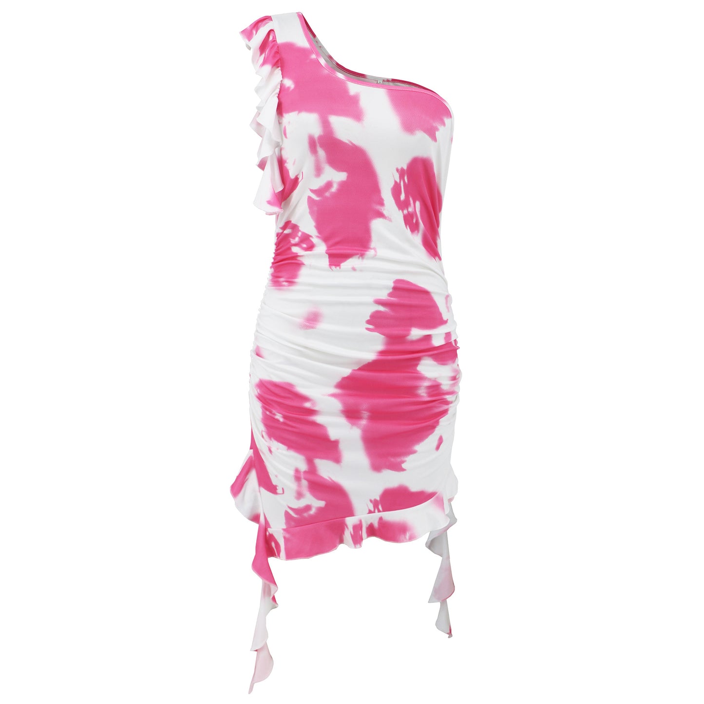 Ruffled Tie-dyed Printed Dress