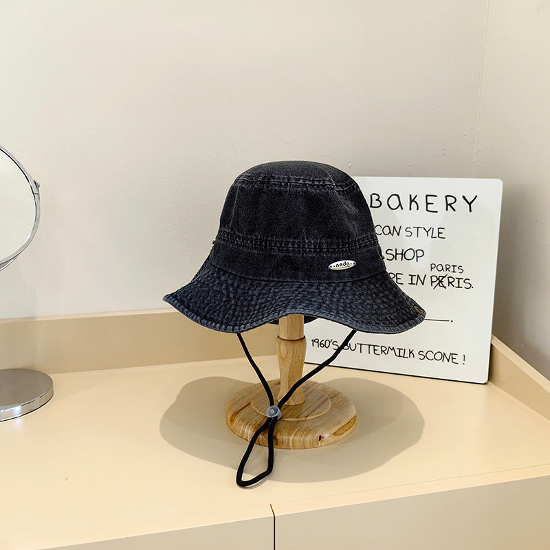 Japanese Style New Denim Small Iron Mark Bucket Hat Makes Face Look Smaller