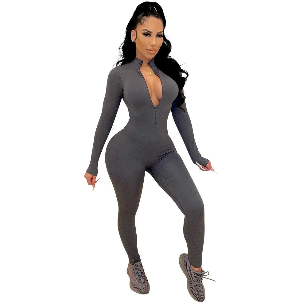 Women's Fashion Sports Tight Long Sleeve Jumpsuit