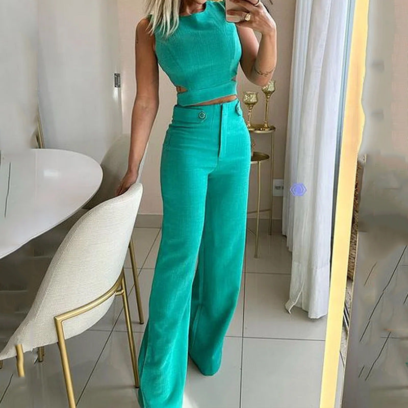 Fashion Casual Solid Color Trousers Two-piece Set