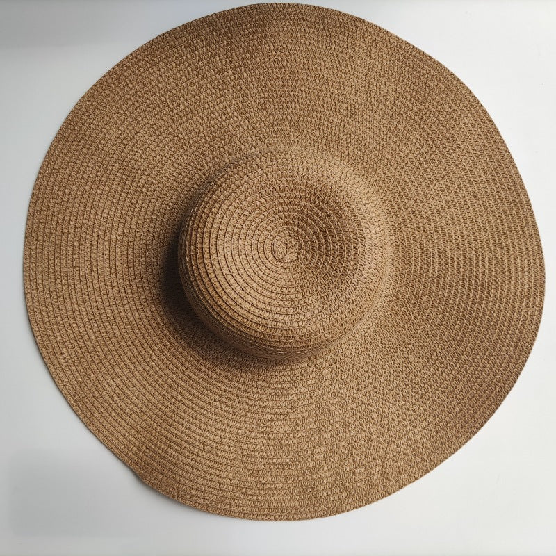 Light Board 14CM Big Brim Straw Hat Women's Sun-proof Beach Dome