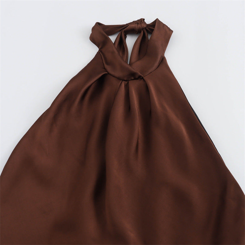 French Silk Satin Textured Sling Dress