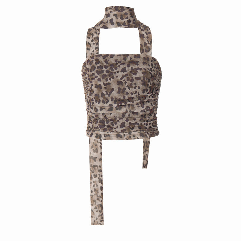 Leopard Print Spicy Collar Bandeau Slim-fit Slimming Vest