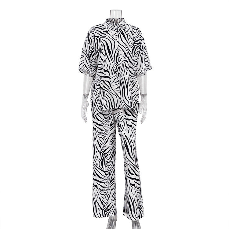 European And American Fashion Satin Zebra Striped Suit