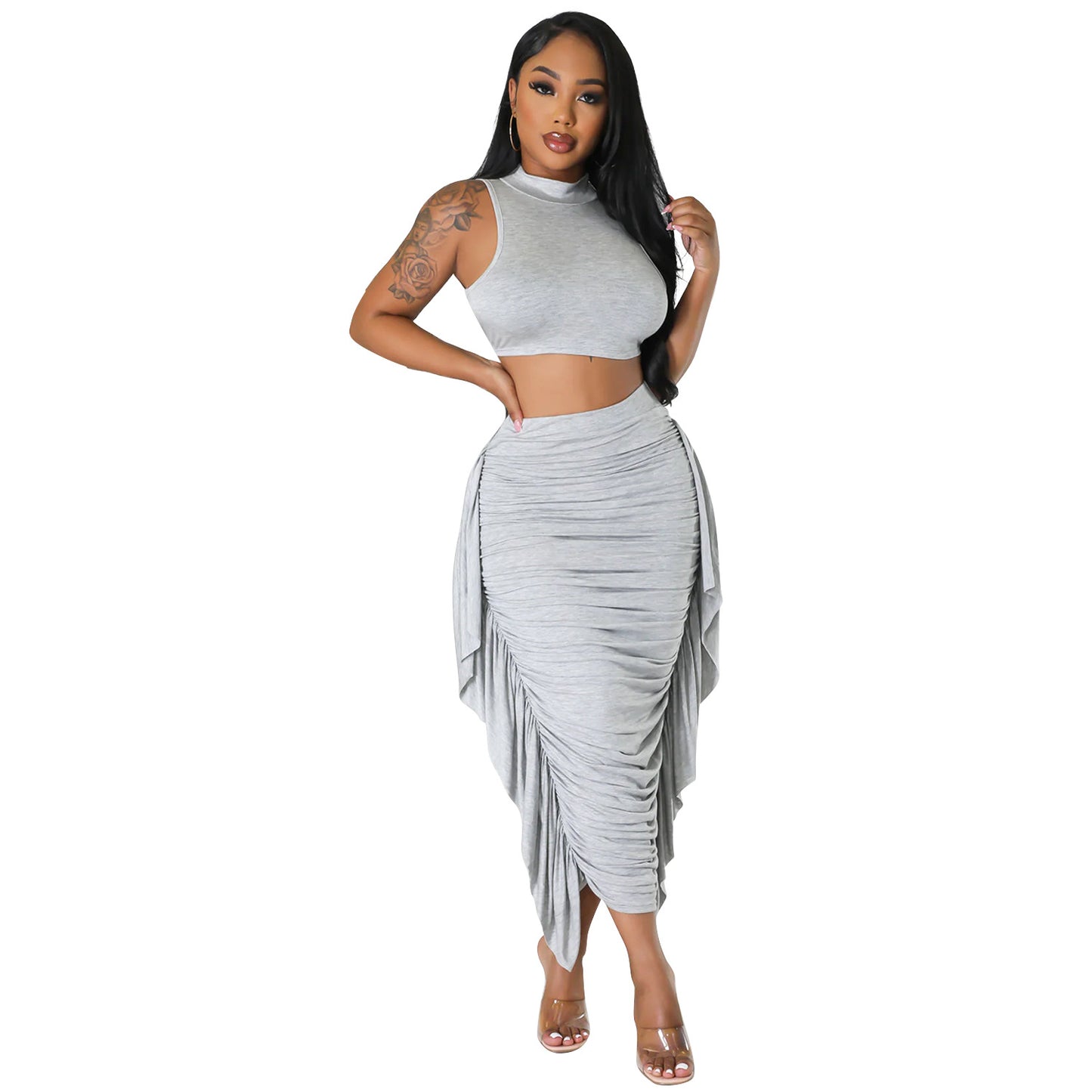 Women's Tight Tassel Sleeveless Two-piece Suit