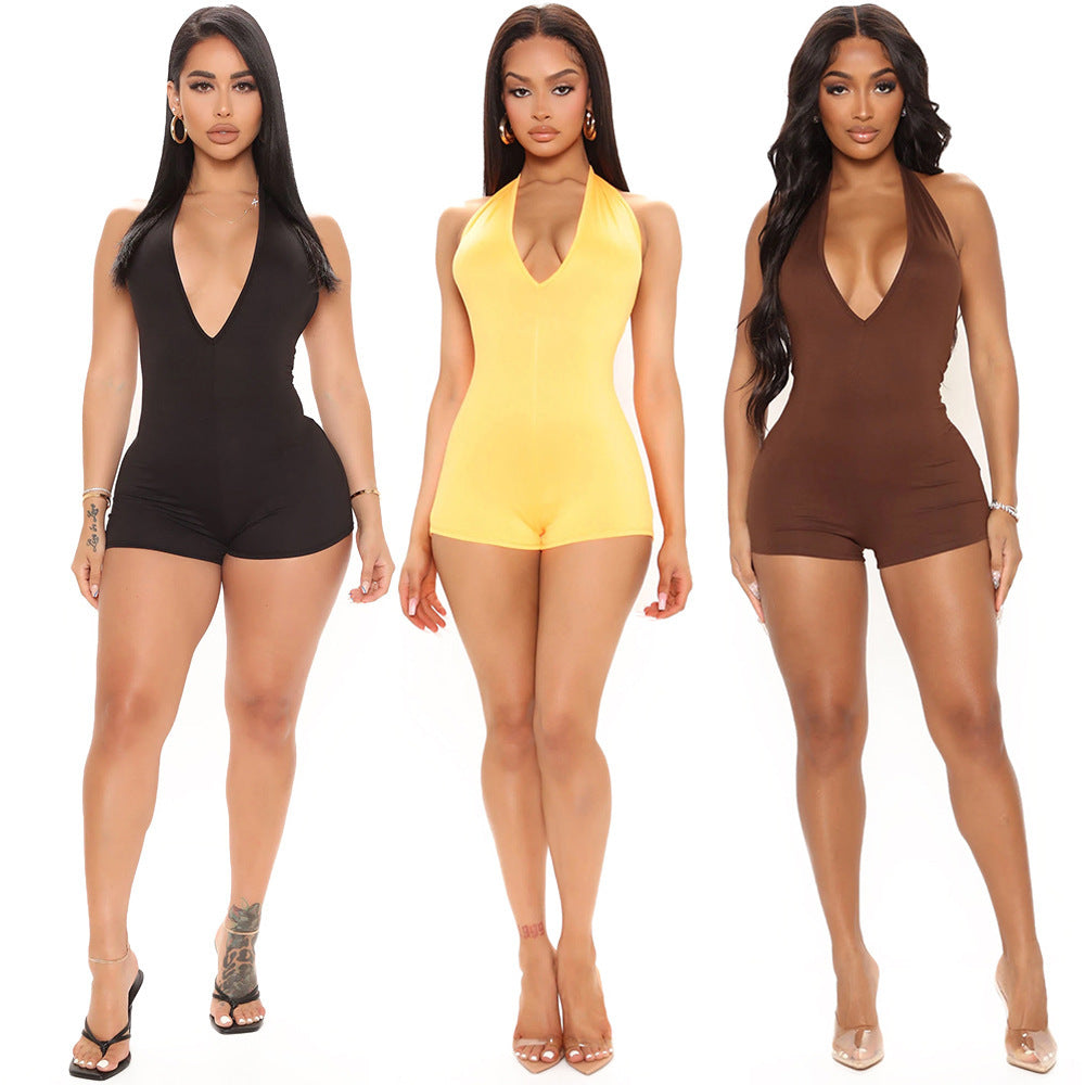 Women's Fashion V-neck Halter Backless Jumpsuit