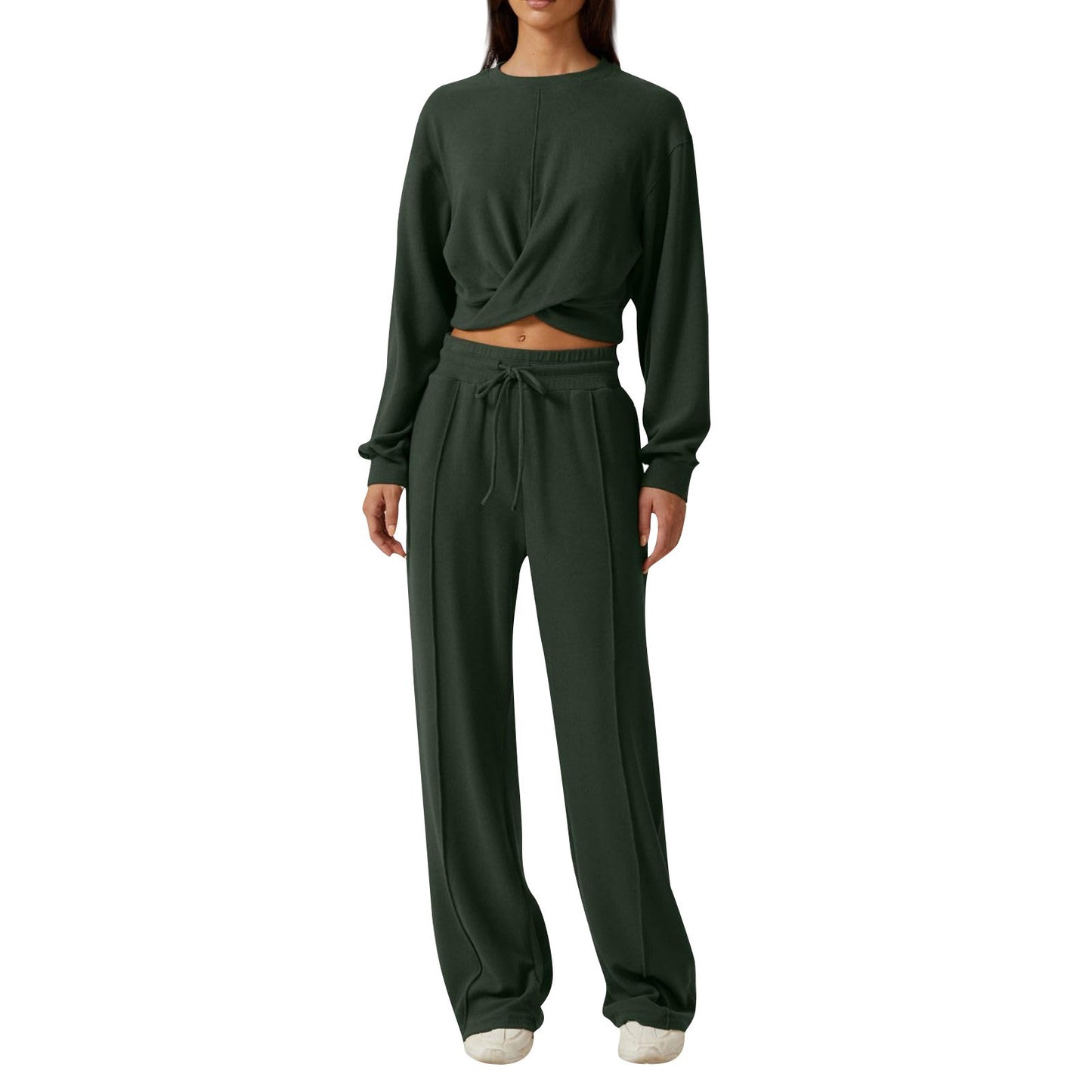 Sportswear Front Fold Sweatshirt Wide Leg Lace Up Pants set