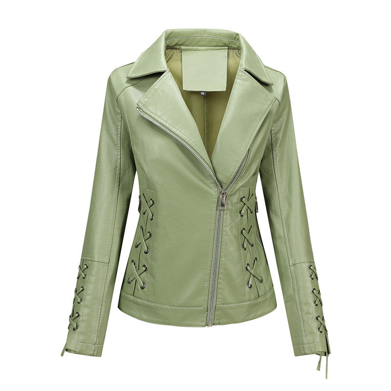 Women's Fashion Casual Solid Color Leather Coat