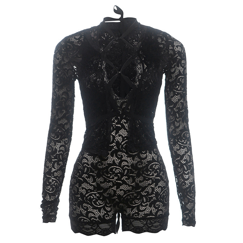 Fashion Women's Lace Crochet See-through Jumpsuit