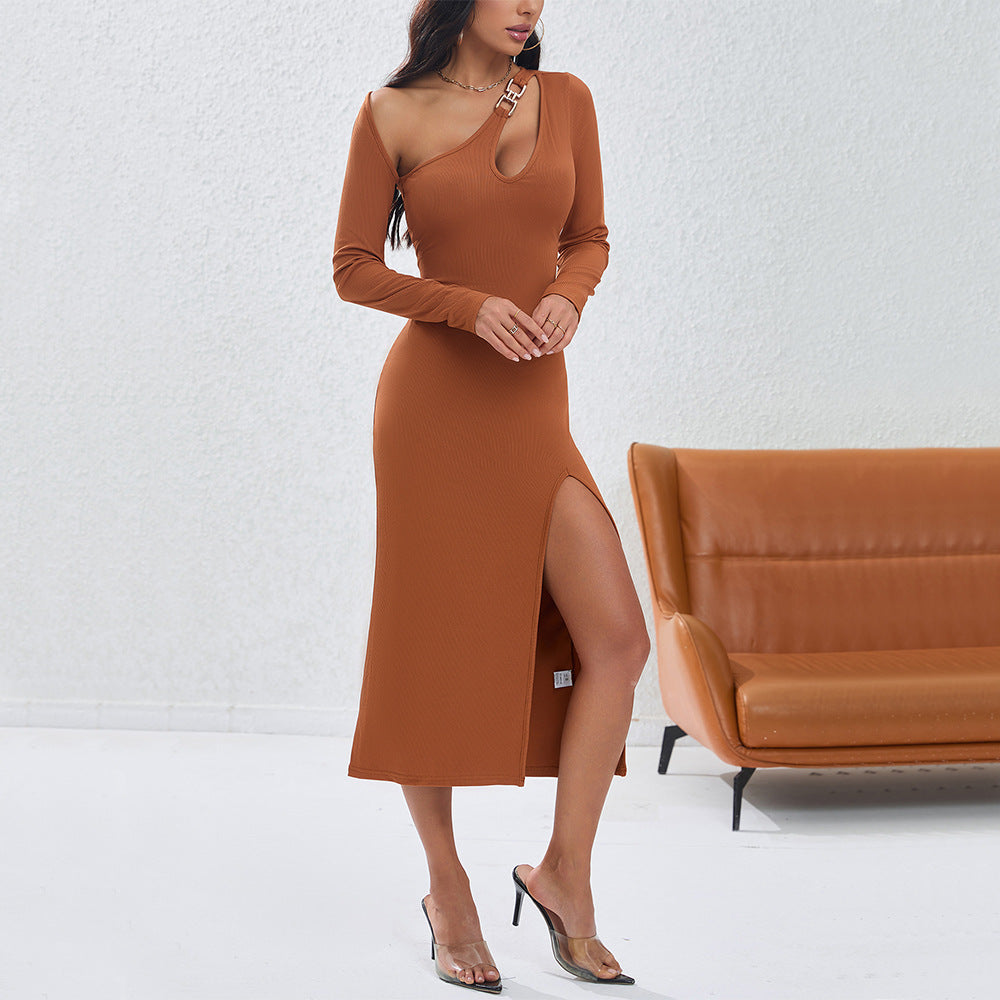 Women's Fashion Solid Color Off-shoulder Dress