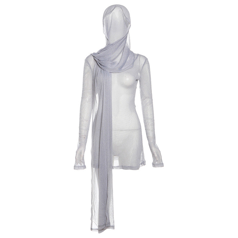 Women's Hooded Scarf High Waist Slim Dress