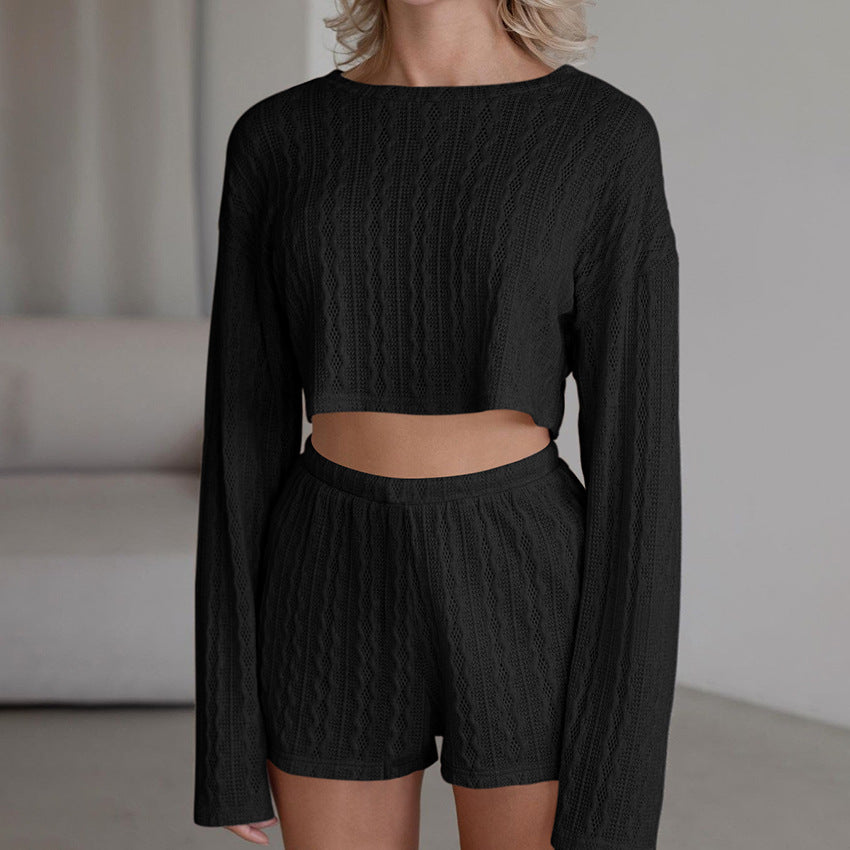 Knitted Skin-friendly Long Sleeve Shorts and top Suit