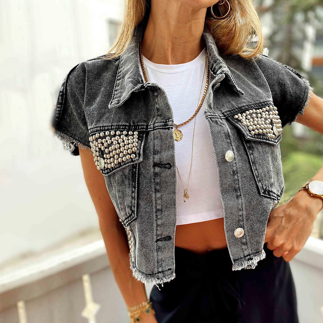 Cropped Outer Wear Denim short sleeved jacket