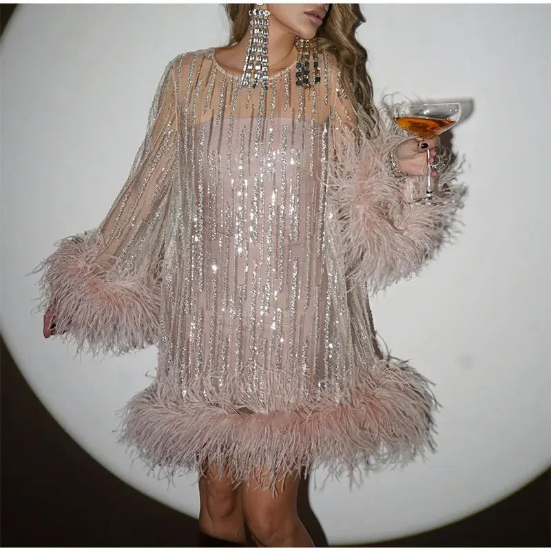 Party Short Evening Shimmering Powder Sequins dress