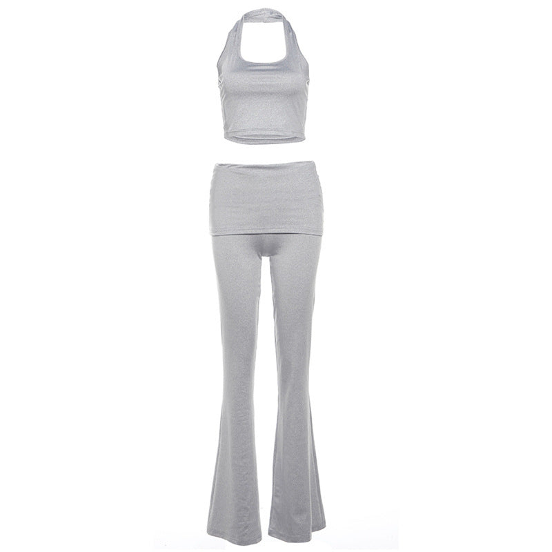 Navel Halterneck Vest Slim Fit pants set