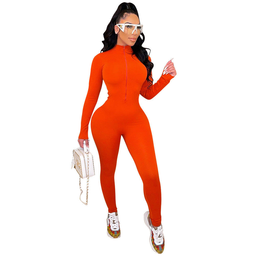 Women's Fashion Sports Tight Long Sleeve Jumpsuit