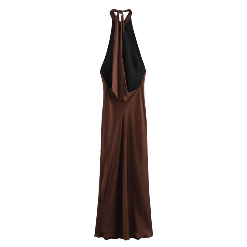 French Silk Satin Textured Sling Dress