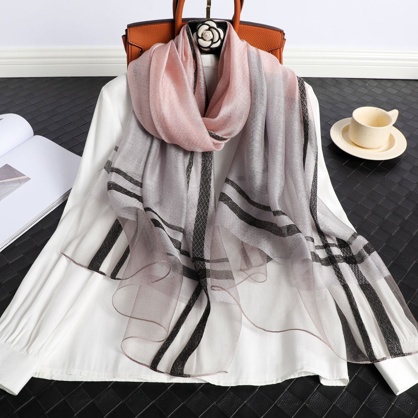 Women's Korean Style Silk Plaid Scarf