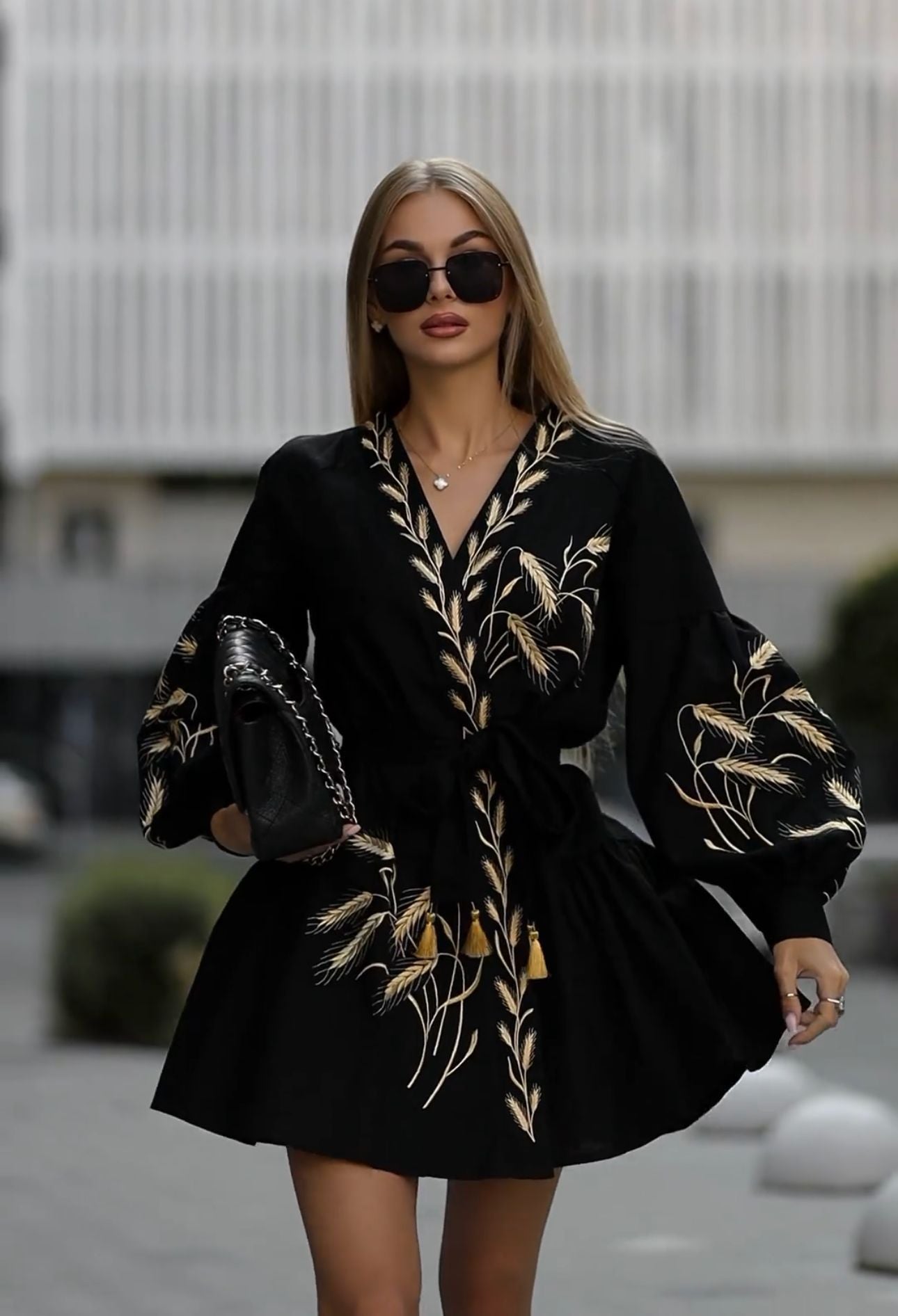 Baller Fashion Printed Wide Hem Long Sleeve Dress