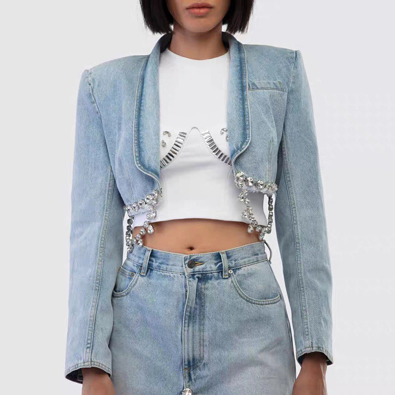 Denim Jacket Fashion Hip Skirt Two-piece Set