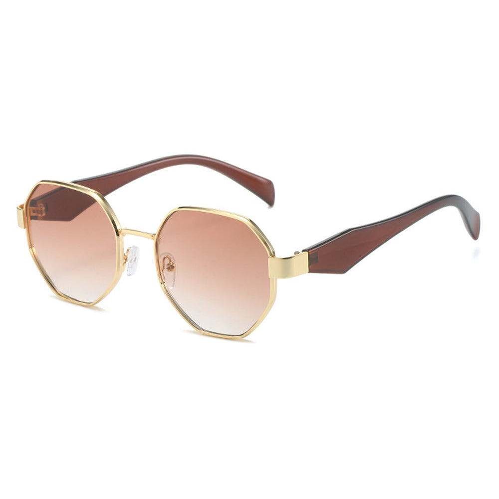 New Polygonal Sunglasses Wide Leg Metal Large Rim Sunglasses Women