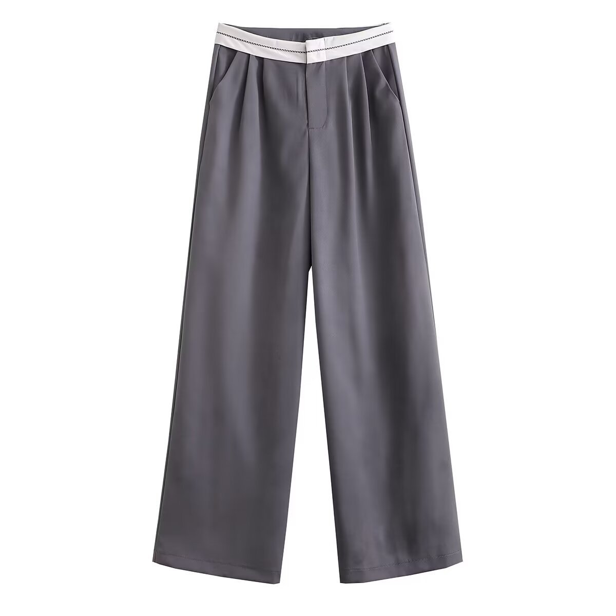 Multi-color High Waist Straight Solid Color Contrast Color Casual Trousers