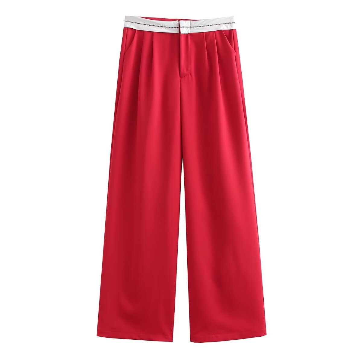 Multi-color High Waist Straight Solid Color Contrast Color Casual Trousers